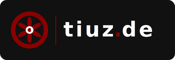 tiuz.de Logo mit einem roten sechsspeichigen Rad und weißem Kreis in der Mitte.